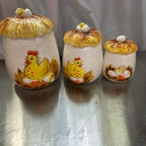 Vintage Chick, Hen and Egg canisters set. 1978